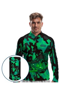 Combo de Pesca Tucunaré Pantanal Green Dryfit com camisa punholuva Dry UV50+ e Máscara