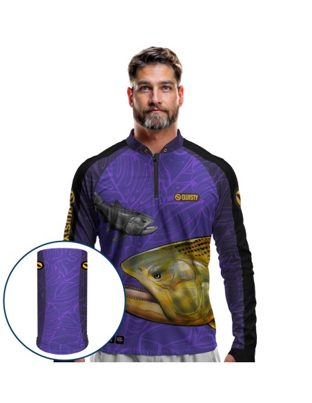Combo de Pesca Dourado Do Rio Roxo Dryfit com camisa punholuva Dry UV50+ e Máscara