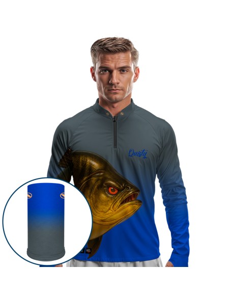 Combo de Pesca Tambaqui Gigante da Amazônia Titanium Dryfit com camisa punholuva Dry UV50+ e Máscara