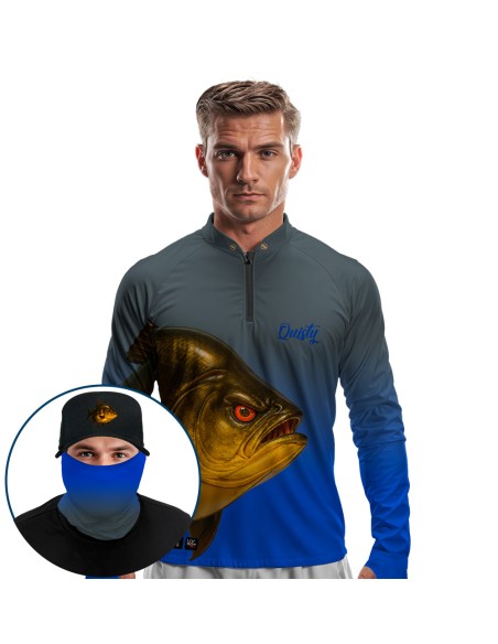 Supercombo de Pesca Tambaqui Gigante da Amazônia Titanium Dryfit com camisa punholuva Dry UV50+, Máscara e Boné