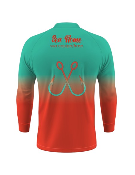 Combo de Pesca Tucunaré Açu O Soberano das Águas Tropicana vista traseira Dryfit com camisa punholuva Dry UV50+ e Máscara