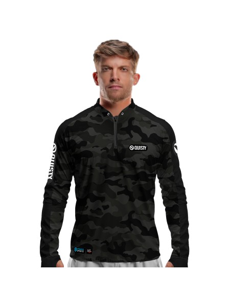 Camisa de Pesca Army Black Dryfit com proteção UV50+ e punho luva