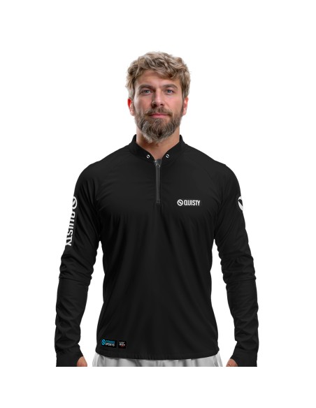 Camisa de pesca Pro Elite Sport Clean Preta Quisty Fishing com proteção UV50+ e punho luva