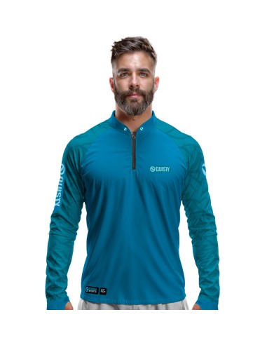 Camisa de pesca Pro Elite Kid Ocelos Black Bass Blue Quisty Fishing com proteção UV50+ e punho luva