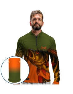 Combo de Pesca Tucunaré Açu O Soberano das Águas Selvagem Dryfit com camisa punholuva Dry UV50+ e Máscara