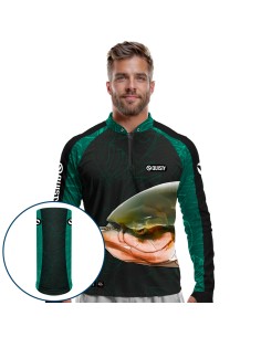 Combo de Pesca Tambaqui Azul Dryfit com camisa punholuva Dry UV50+ e Máscara