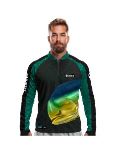 Camisa de Pesca Dourado do Mar Azul Dryfit com proteção UV50+ e punho luva