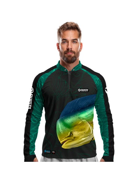 Camisa de Pesca Dourado do Mar Azul Dryfit com proteção UV50+ e punho luva