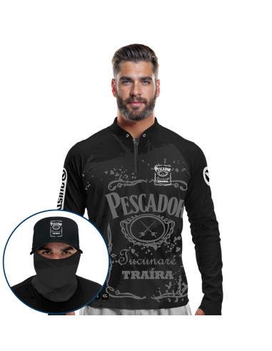 Supercombo de Pesca Pescador Lifestyle Dryfit com camisa punholuva Dry UV50+, Máscara e Boné