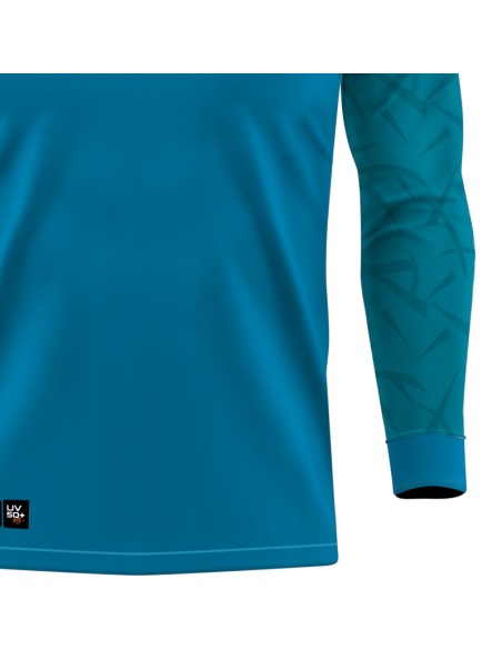 Detalhe da estampa sublimada do Supercombo de Pesca Pro Elite Kid Ocelos Blackbass com Camisa Punho luva Dry UV50+ e Máscara