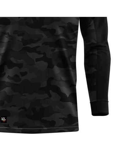 Detalhe da estampa sublimada do Supercombo de Pesca Pro Elite Army Black com Camisa Punho luva Dry UV50+ e Máscara