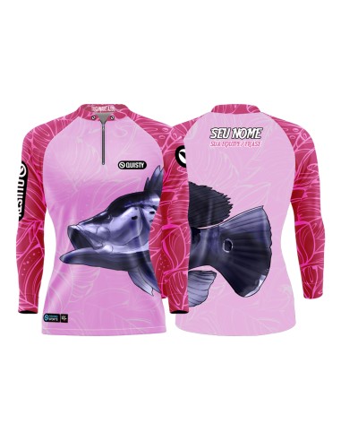 Combo de Pesca Pro Elite Tucunaré Azul Fem com Camisa Punho luva Dry UV50+ e Máscara frente e costas