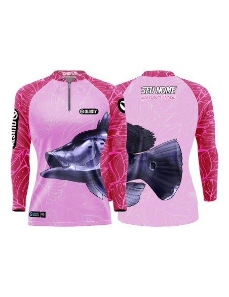 Supercombo de Pesca Pro Elite Tucunaré Azul Fem com Camisa Punho luva Dry UV50+ e Máscara frente e costas