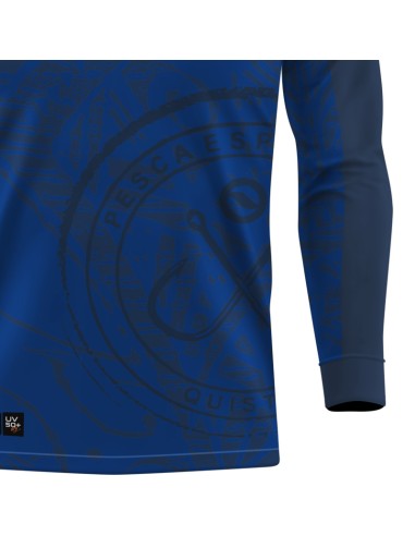 Detalhe da estampa sublimada da camisa de pesca Pro Elite Anzol Blue Quisty Fishing