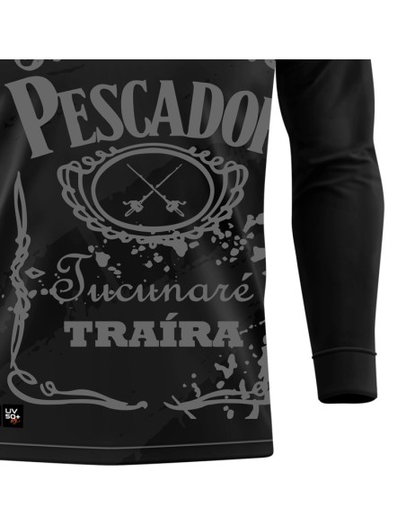 Detalhe da estampa sublimada do Supercombo de Pesca Pro Elite Pescador Lifestyle com Camisa Punho luva Dry UV50+ e Máscara