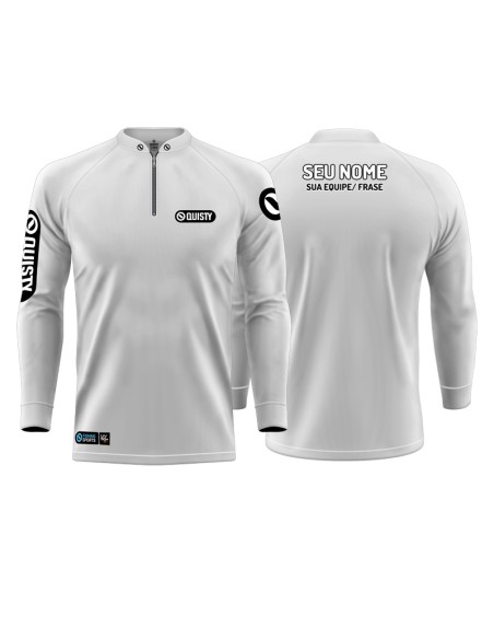 Camisa de Pesca Sport Clean Branca frente e costas Dryfit com proteção UV50+ e punho luva