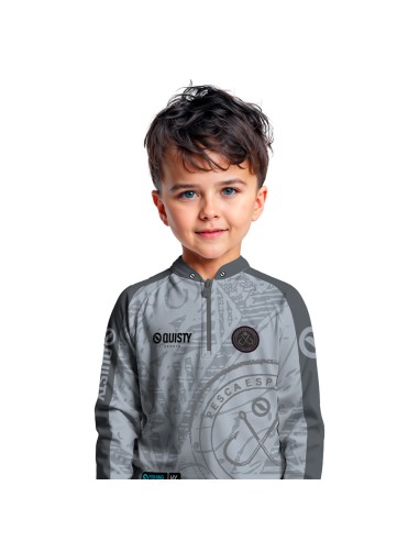 Modelo infantil vestindo camisa de pesca Pro Elite Anzol Quisty Fishing