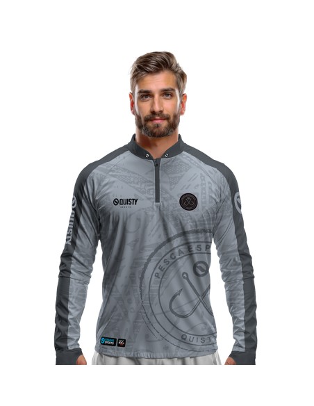 Camisa de pesca Pro Elite Anzol Quisty Fishing com proteção UV50+ e punho luva