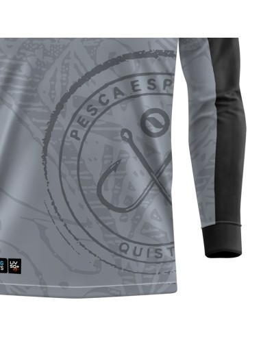 Detalhe da estampa sublimada da camisa de pesca Pro Elite Anzol Quisty Fishing