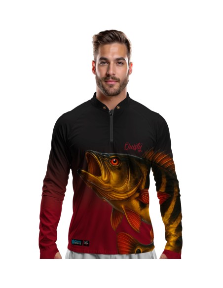 Camisa de Pesca Pro Elite Tucunaré Açu O Soberano das Águas Royal – Dry UV50+ e Punho Luva