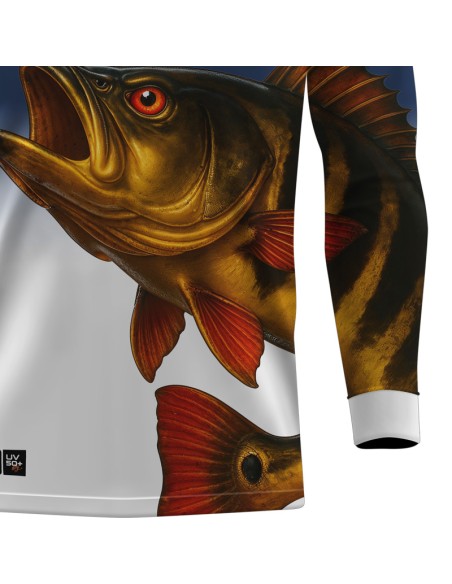 Combo Premium Camisa de Pesca Pro Elite Tucunaré Açu O Soberano das Águas Nobre – Dry UV50+ e Punho Luva + Máscara DryUv50